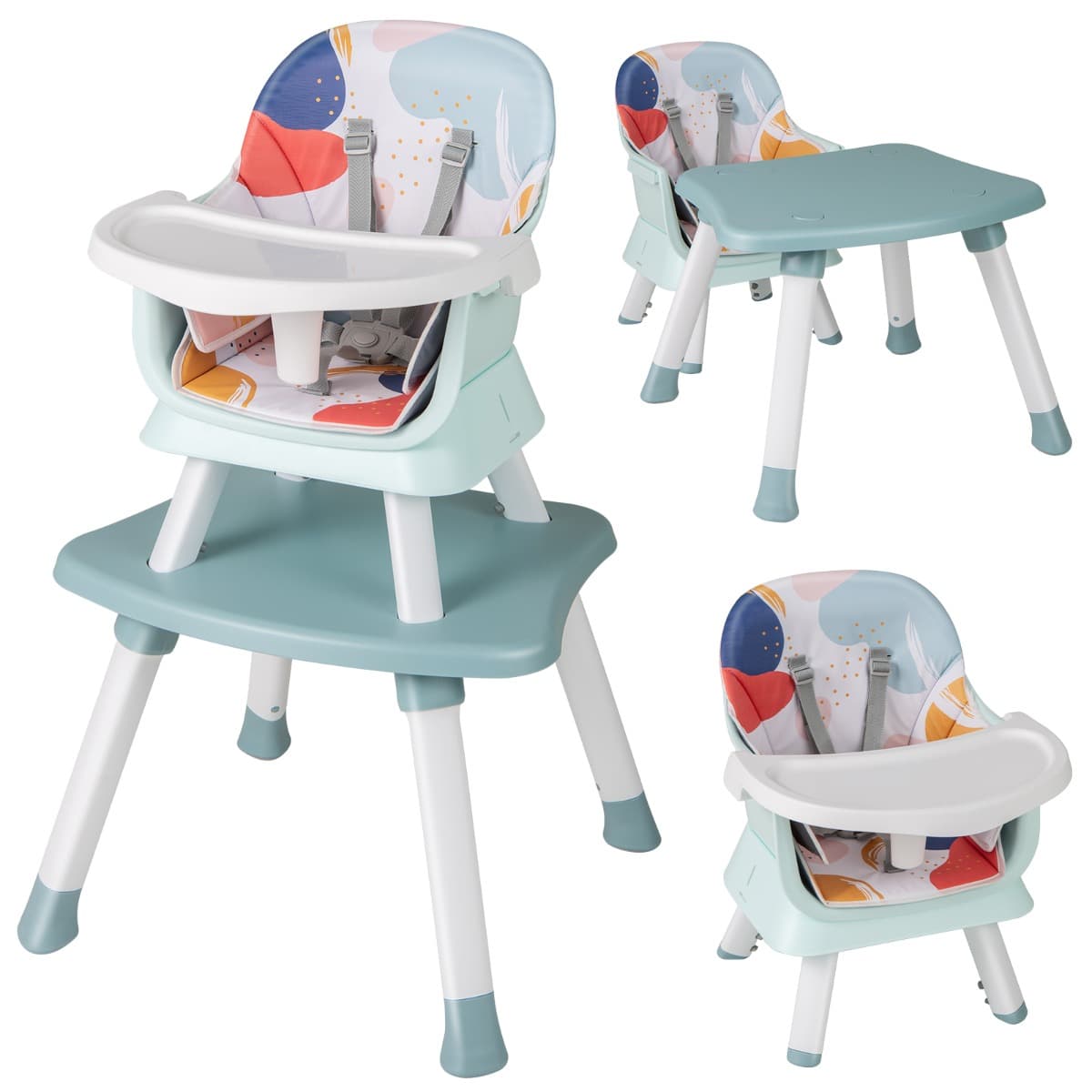 CostwayChaise Haute Bébé Evolutive 6 en 1 avec Plateau Blocs de Construction Amovible Harnais à 5 Points Charge 25kg 6-36 Mois Multicolore